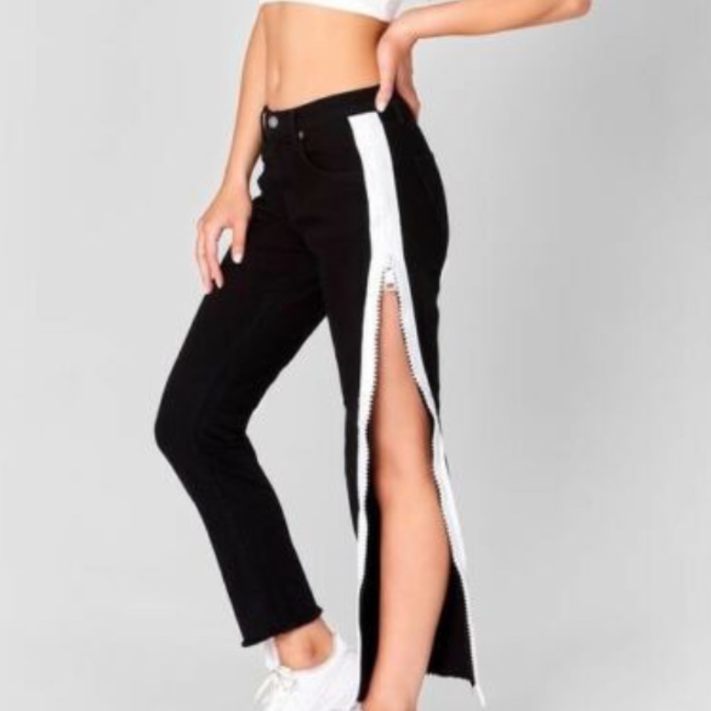 LF Carmar black and white zip up straight leg jean - Picture 3 of 7